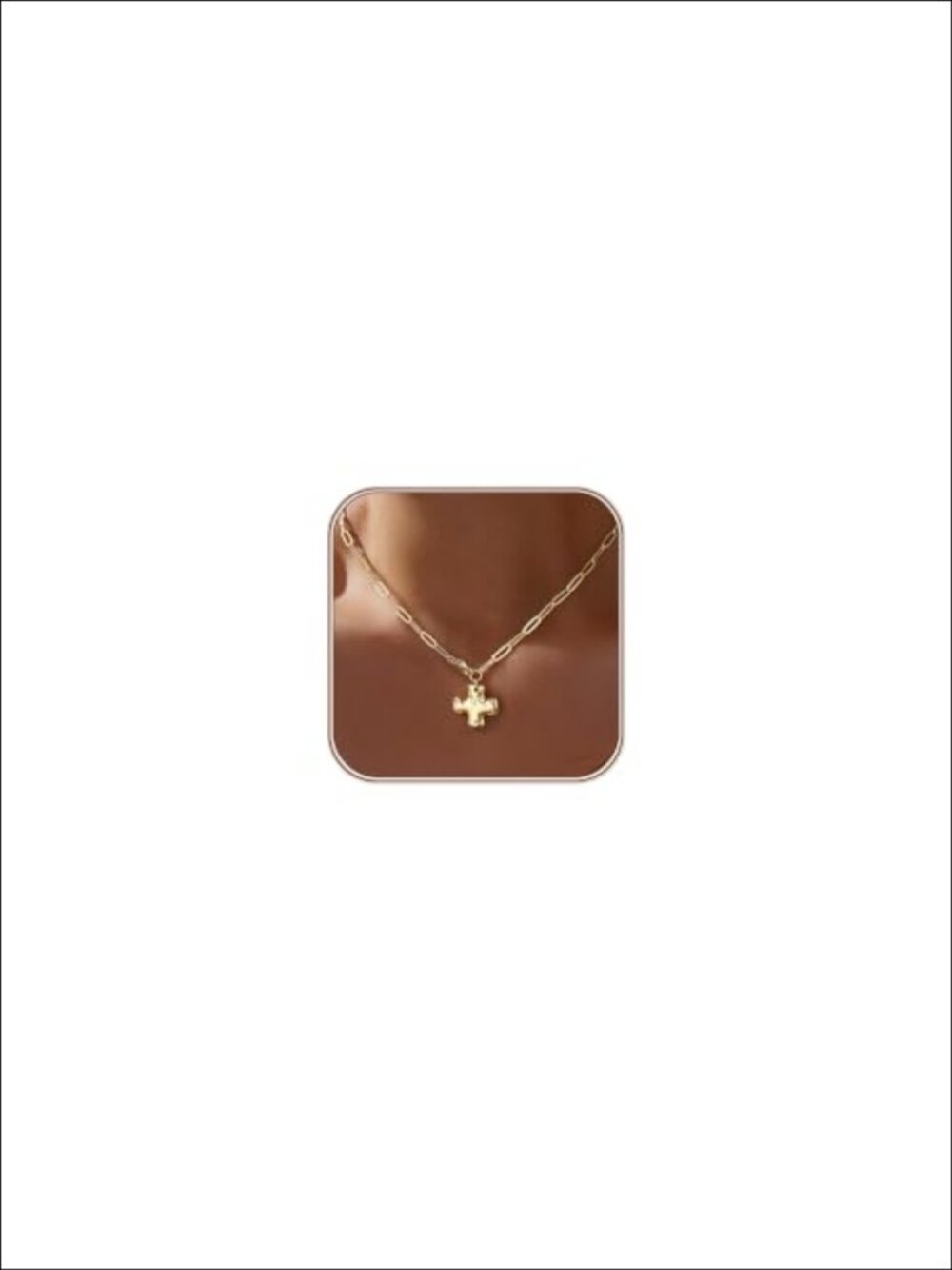 14K Gold Plated Chunky Cross Pendant Necklace Paperclip Chain